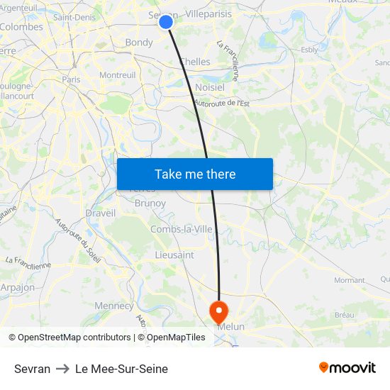 Sevran to Le Mee-Sur-Seine map