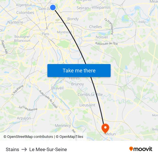 Stains to Le Mee-Sur-Seine map