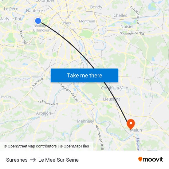 Suresnes to Le Mee-Sur-Seine map