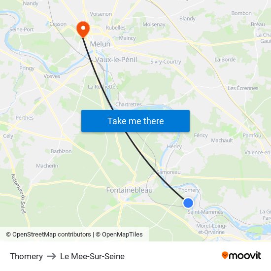 Thomery to Le Mee-Sur-Seine map