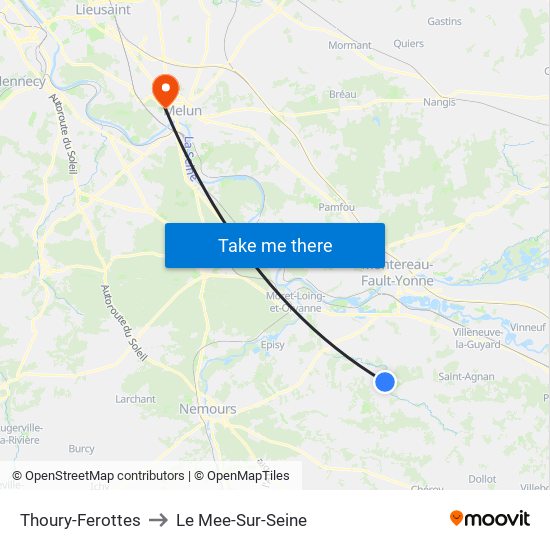 Thoury-Ferottes to Le Mee-Sur-Seine map