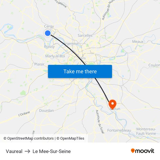 Vaureal to Le Mee-Sur-Seine map