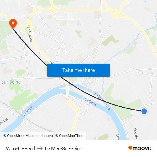 Vaux-Le-Penil to Le Mee-Sur-Seine map