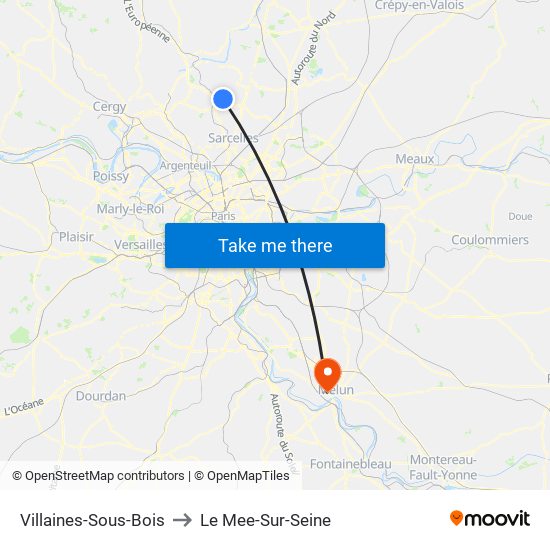 Villaines-Sous-Bois to Le Mee-Sur-Seine map