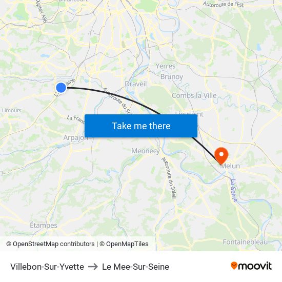 Villebon-Sur-Yvette to Le Mee-Sur-Seine map