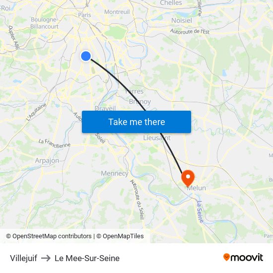 Villejuif to Le Mee-Sur-Seine map