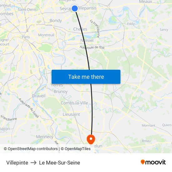 Villepinte to Le Mee-Sur-Seine map