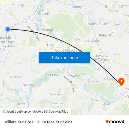 Villiers-Sur-Orge to Le Mee-Sur-Seine map