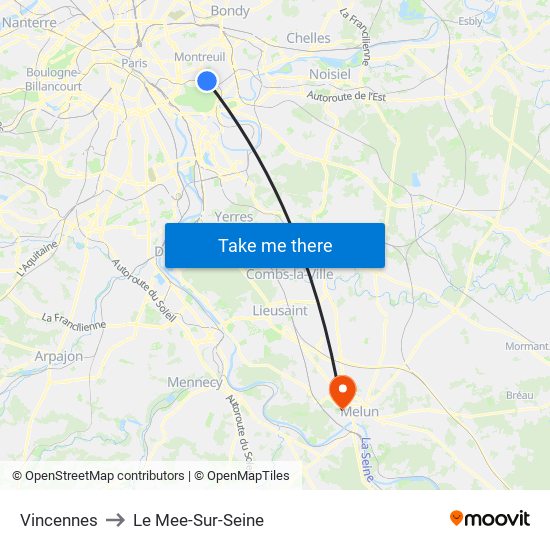 Vincennes to Le Mee-Sur-Seine map