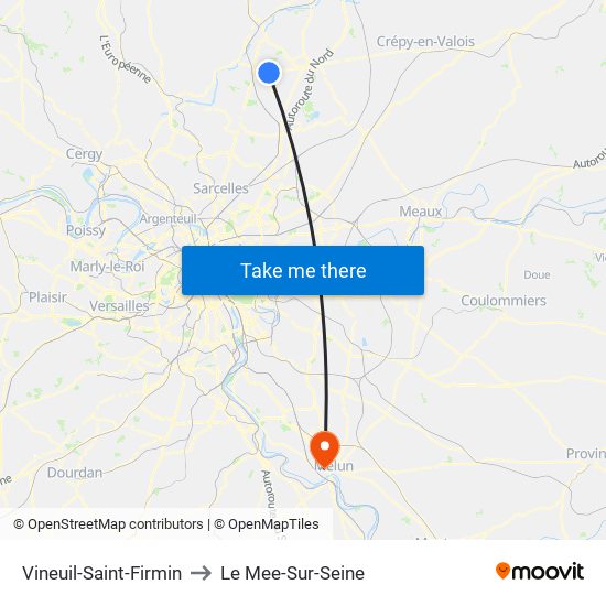 Vineuil-Saint-Firmin to Le Mee-Sur-Seine map