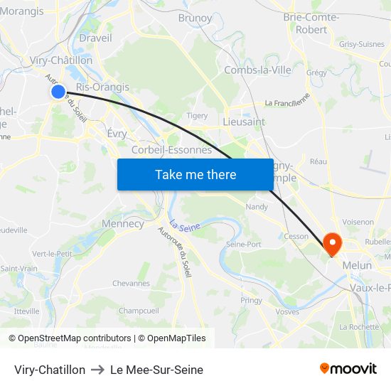 Viry-Chatillon to Le Mee-Sur-Seine map