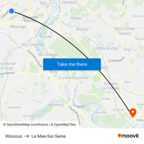 Wissous to Le Mee-Sur-Seine map