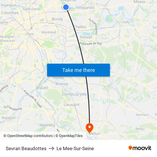Sevran Beaudottes to Le Mee-Sur-Seine map