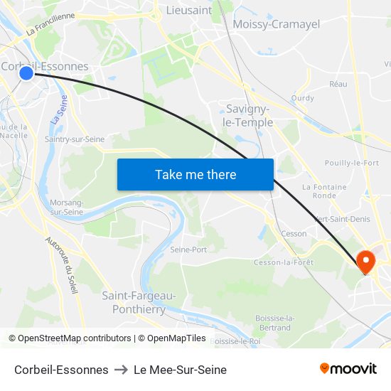 Corbeil-Essonnes to Le Mee-Sur-Seine map