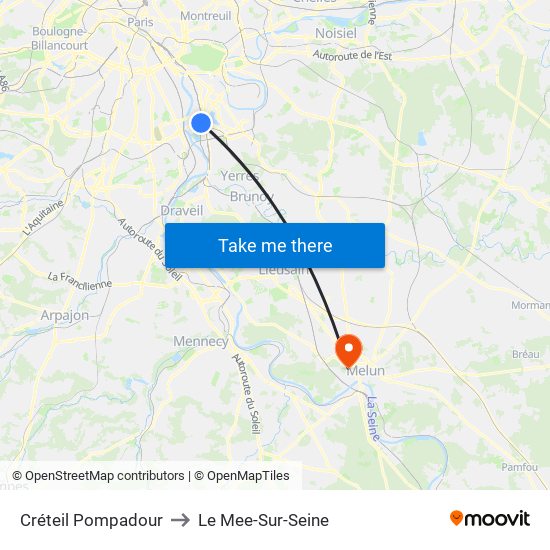 Créteil Pompadour to Le Mee-Sur-Seine map