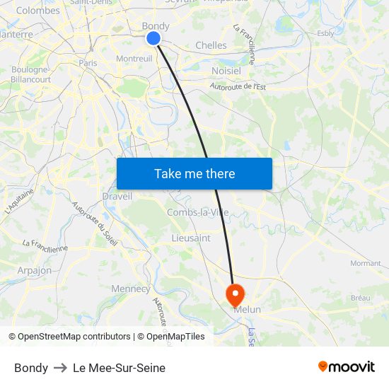 Bondy to Le Mee-Sur-Seine map