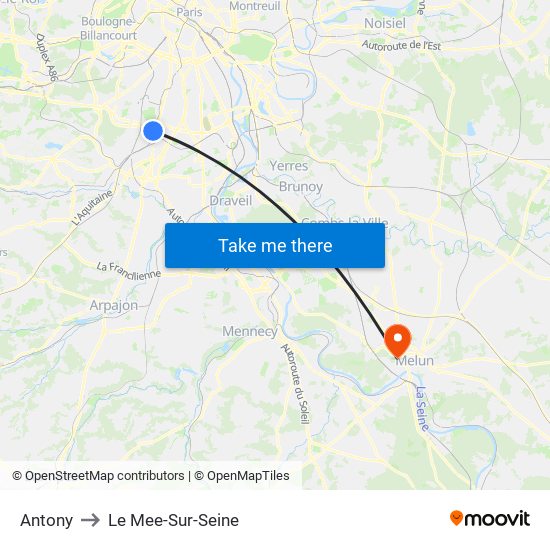 Antony to Le Mee-Sur-Seine map
