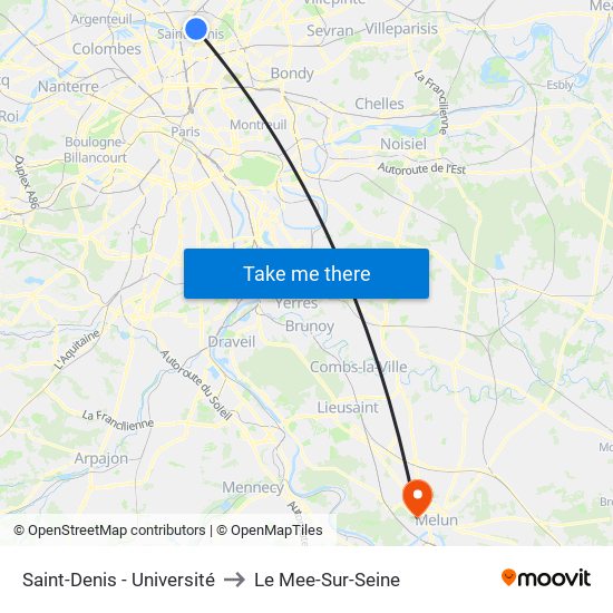 Saint-Denis - Université to Le Mee-Sur-Seine map