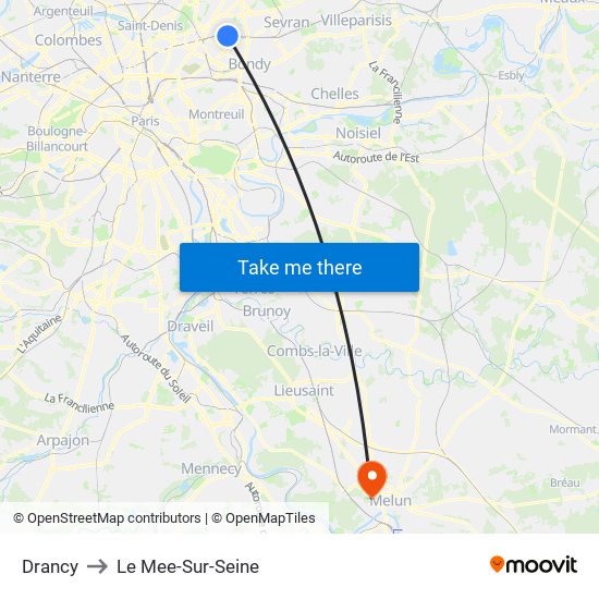 Drancy to Le Mee-Sur-Seine map