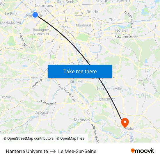 Nanterre Université to Le Mee-Sur-Seine map