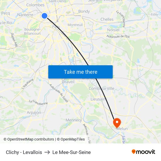 Clichy - Levallois to Le Mee-Sur-Seine map
