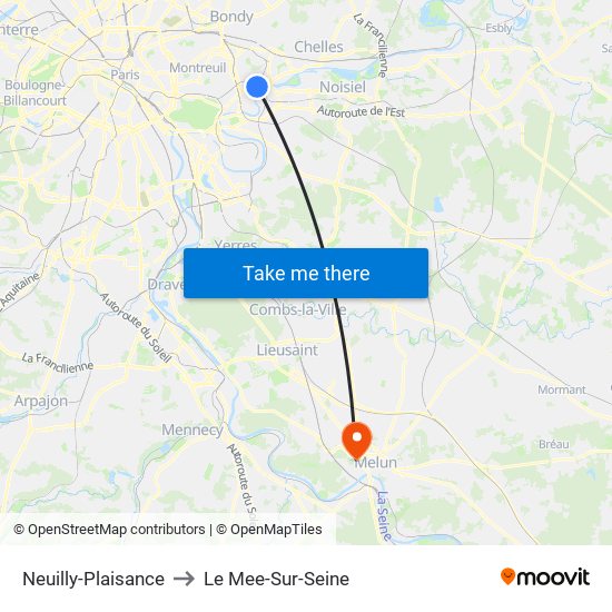 Neuilly-Plaisance to Le Mee-Sur-Seine map