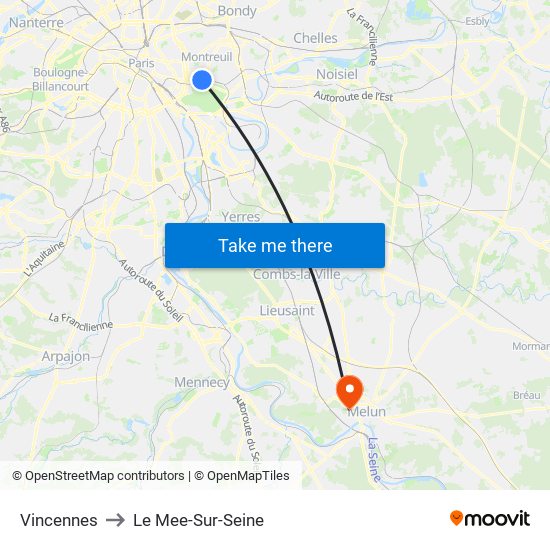 Vincennes to Le Mee-Sur-Seine map