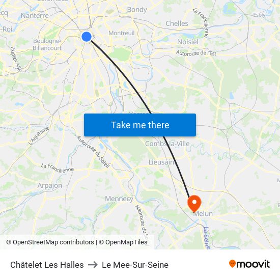 Châtelet Les Halles to Le Mee-Sur-Seine map