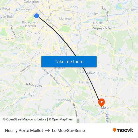 Neuilly Porte Maillot to Le Mee-Sur-Seine map
