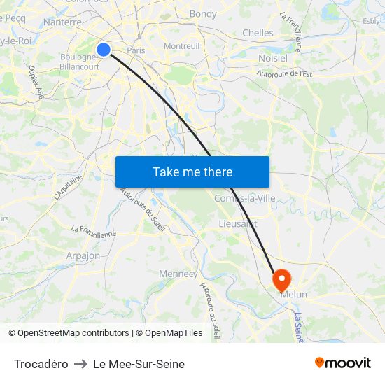 Trocadéro to Le Mee-Sur-Seine map
