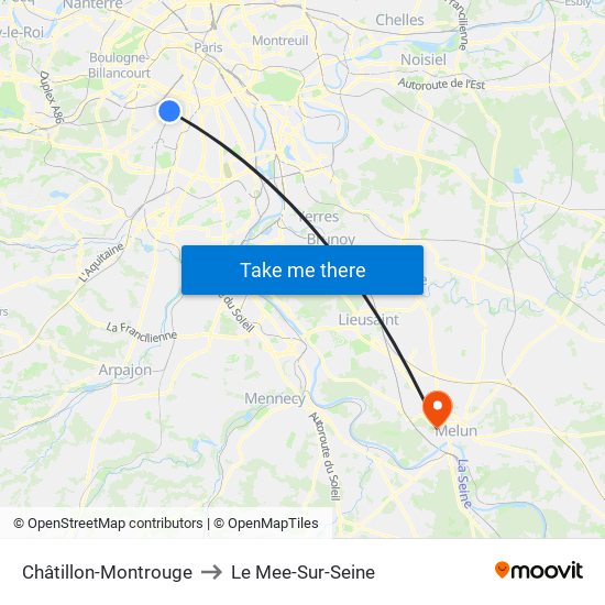 Châtillon-Montrouge to Le Mee-Sur-Seine map