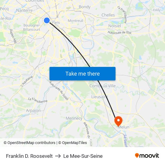 Franklin D. Roosevelt to Le Mee-Sur-Seine map