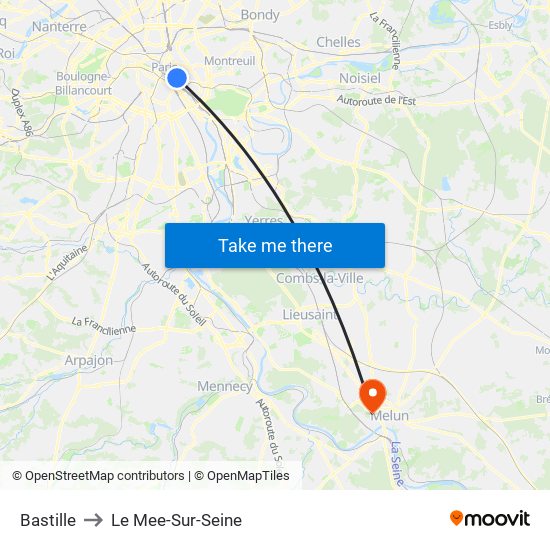 Bastille to Le Mee-Sur-Seine map