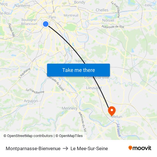 Montparnasse-Bienvenue to Le Mee-Sur-Seine map