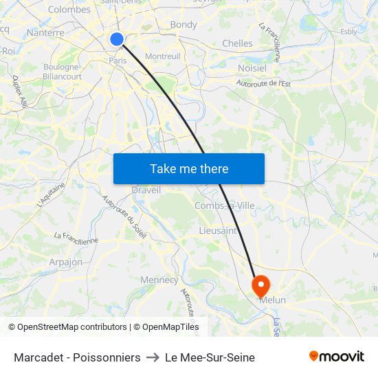 Marcadet - Poissonniers to Le Mee-Sur-Seine map