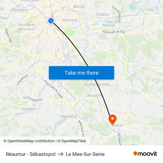 Réaumur - Sébastopol to Le Mee-Sur-Seine map