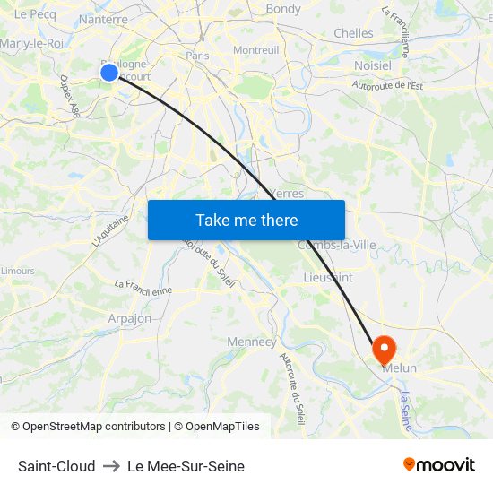 Saint-Cloud to Le Mee-Sur-Seine map