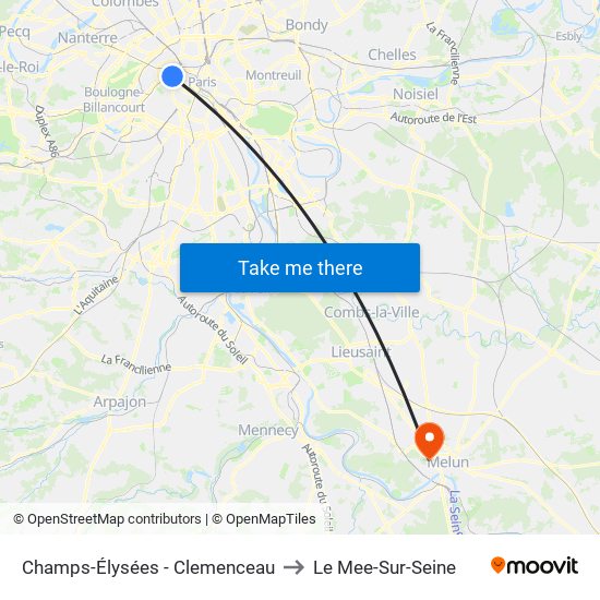 Champs-Élysées - Clemenceau to Le Mee-Sur-Seine map