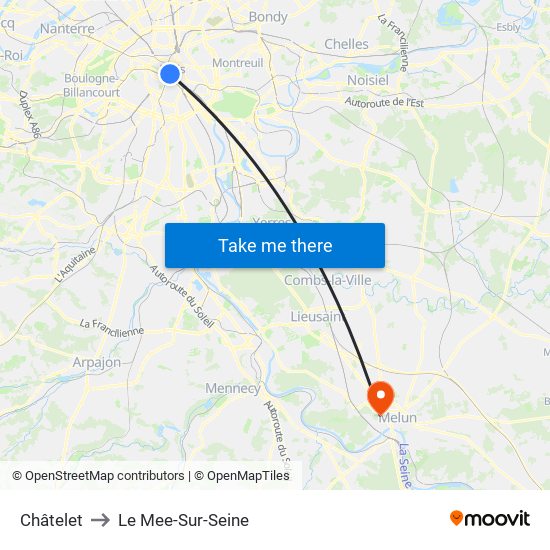 Châtelet to Le Mee-Sur-Seine map