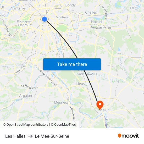 Les Halles to Le Mee-Sur-Seine map