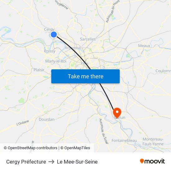 Cergy Préfecture to Le Mee-Sur-Seine map