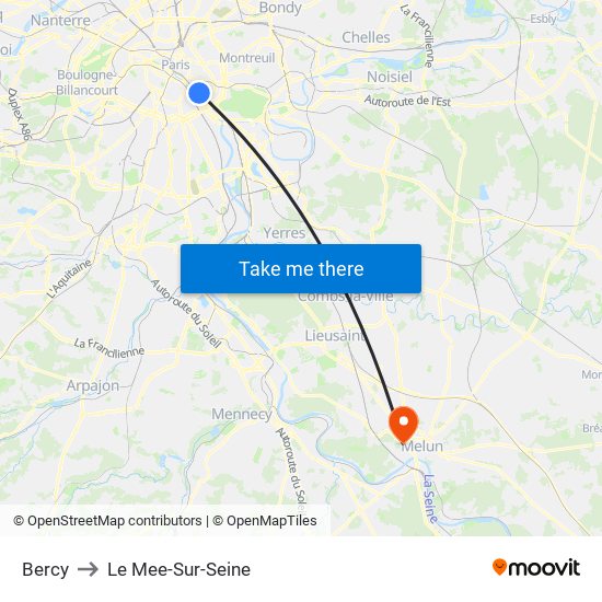 Bercy to Le Mee-Sur-Seine map