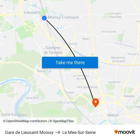 Gare de Lieusaint Moissy to Le Mee-Sur-Seine map