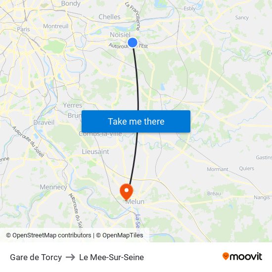 Gare de Torcy to Le Mee-Sur-Seine map