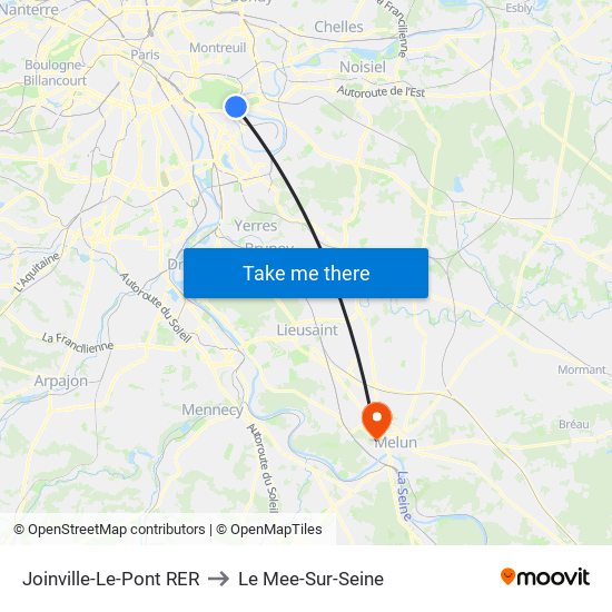 Joinville-Le-Pont RER to Le Mee-Sur-Seine map
