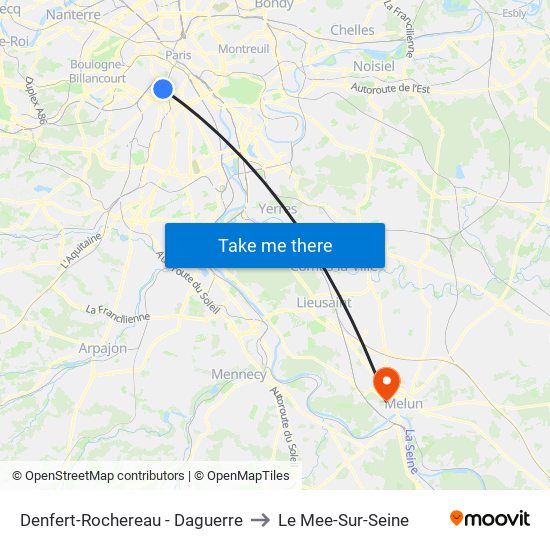 Denfert-Rochereau - Daguerre to Le Mee-Sur-Seine map