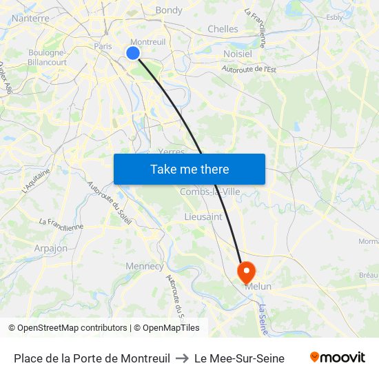 Place de la Porte de Montreuil to Le Mee-Sur-Seine map
