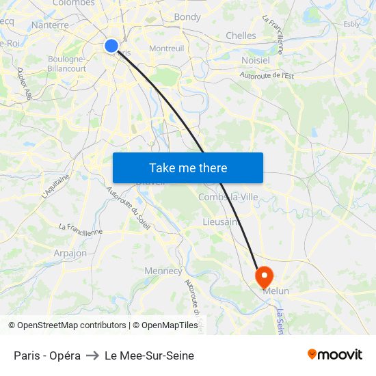 Paris - Opéra to Le Mee-Sur-Seine map