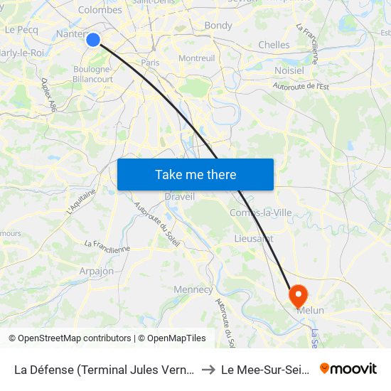 La Défense (Terminal Jules Verne) to Le Mee-Sur-Seine map