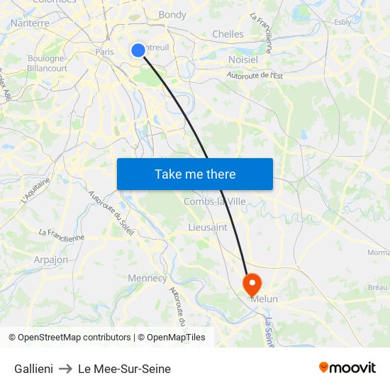 Gallieni to Le Mee-Sur-Seine map
